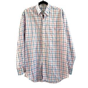PETER MILLAR Cotton Pink Blue Preppy Plaid Long Sleeve Button Down Shirt Men’s M
